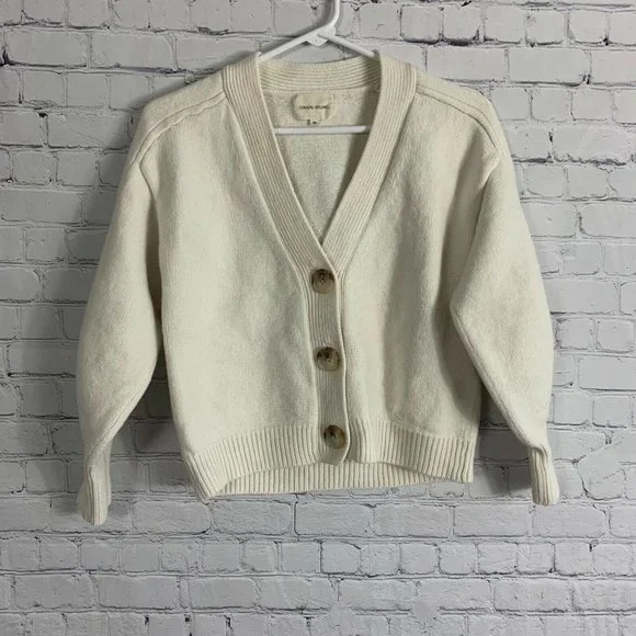 Loulou Studio Zanzibar Wool Cashmere Cardigan Cropped Ivory Sweater Size XS - Picture 3 of 7